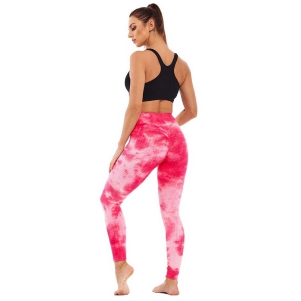Pink Tie-Dye Scrunch Butt-Lifting Compression High Waisted Workout Leggings